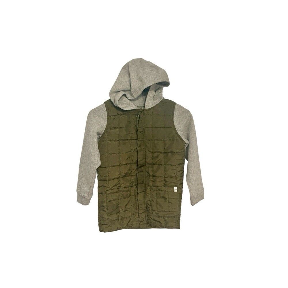 Tommy Bahama Boys Quilted Hoodie Jacket Puffer Cotton Gray Olive Green Sz M (7-8